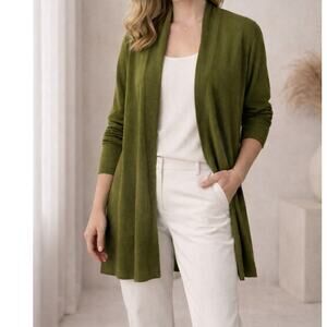 Eileen Fisher Cardigan Organic Linen & Cotton Olive Green Size S Quiet Luxury